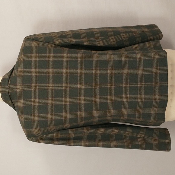 USA Made Wool Plaid Blazer Quality Classic Olive w Tan Tailored Sporting sz12 - Picture 5 of 12